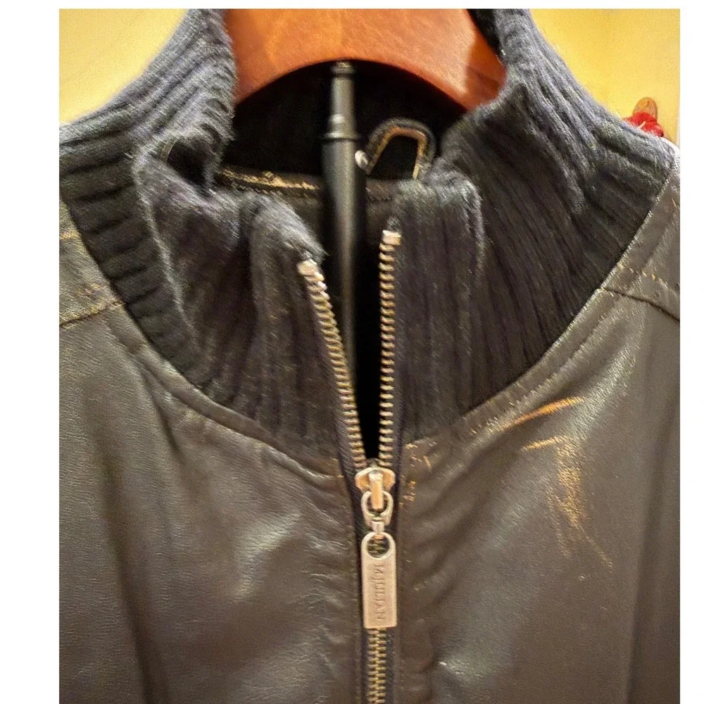 Vtg Y2K M. Julian Wilson Leather Moto Distressed Bomber Jacket Black Brown Sz XL